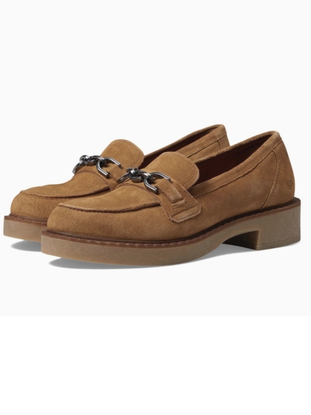 gentle souls Tan Suede Chain-Detail Loafers